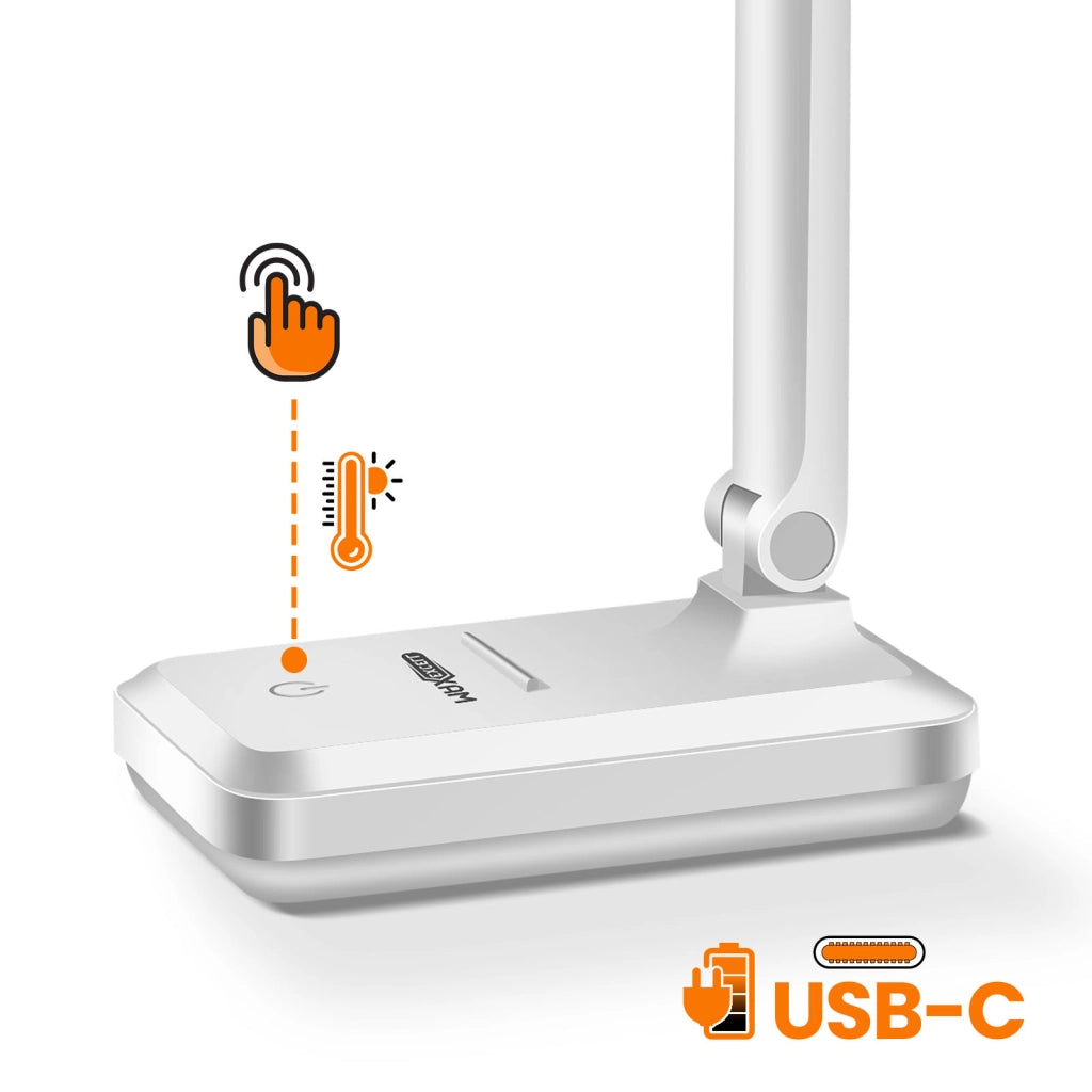 Lampada LED da scrivania pieghevole ricaricabile con touch e supporto integrato Bianco Max excell
