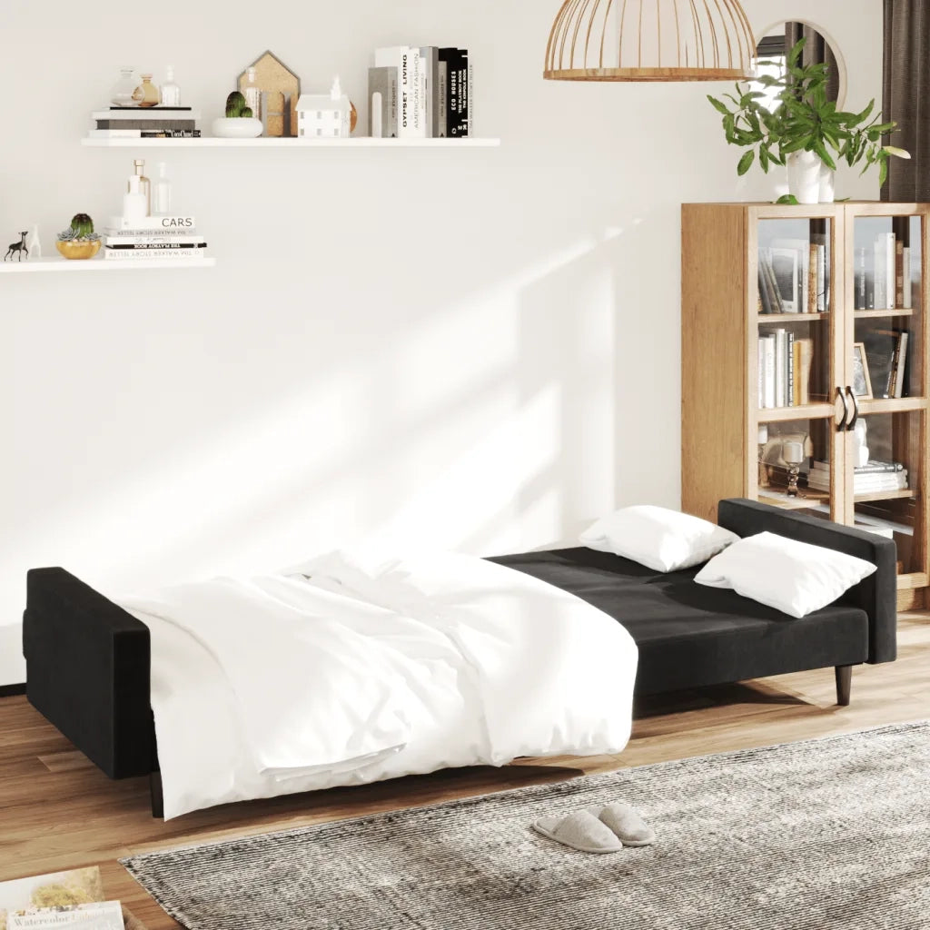 Divano Letto a 2 Posti-Sofa Letto 2 Posti-Daybed Nero in Velluto 377714