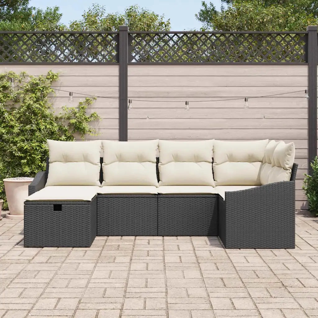 Set di divani con cuscino 6 pcs Nero e Crema polyrattan