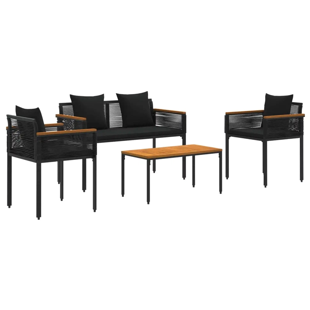 Set di Mobili da Esterno con cuscino 4 pcs Nero polyrattan 42025225