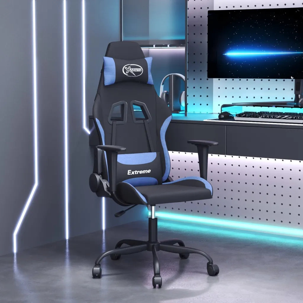 Sedia da Gaming Nero e Blu in Tessuto 345476