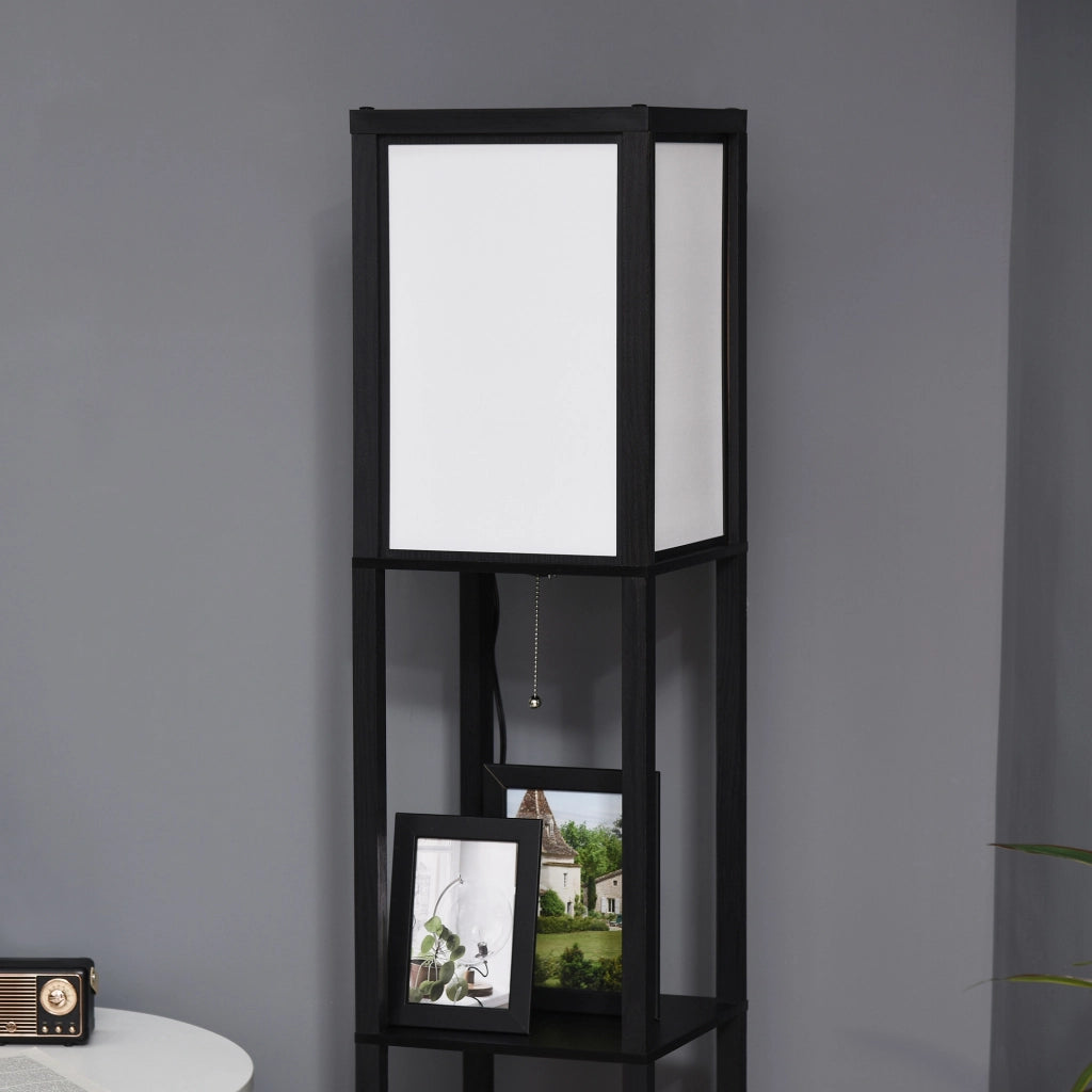 Lampada da Terra con Scaffale ¨C Minimal ¨C Nero e Bianco 26x26x156 cm