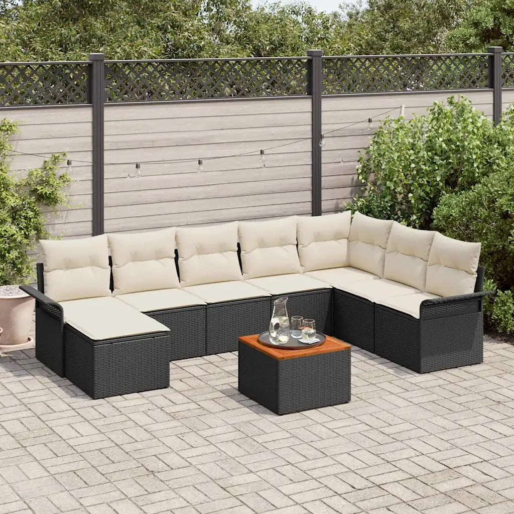 Set Divano da Giardino 9 pcs Nero e Crema polyrattan 3356031