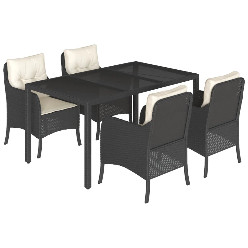 Set da Pranzo da Giardino 5 pz Nero con Cuscini in Polyrattan