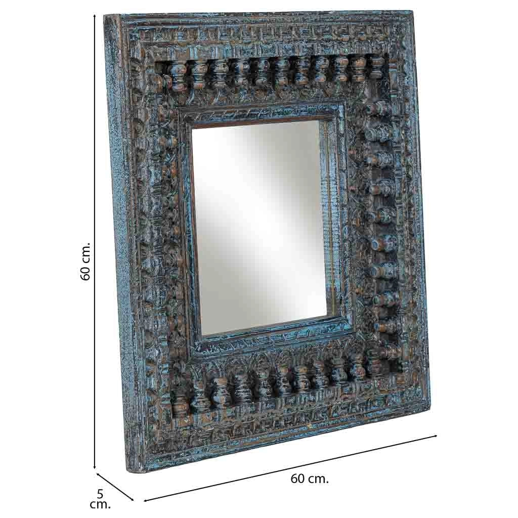 Specchio in legno blu artigianale 60x5x60h cm