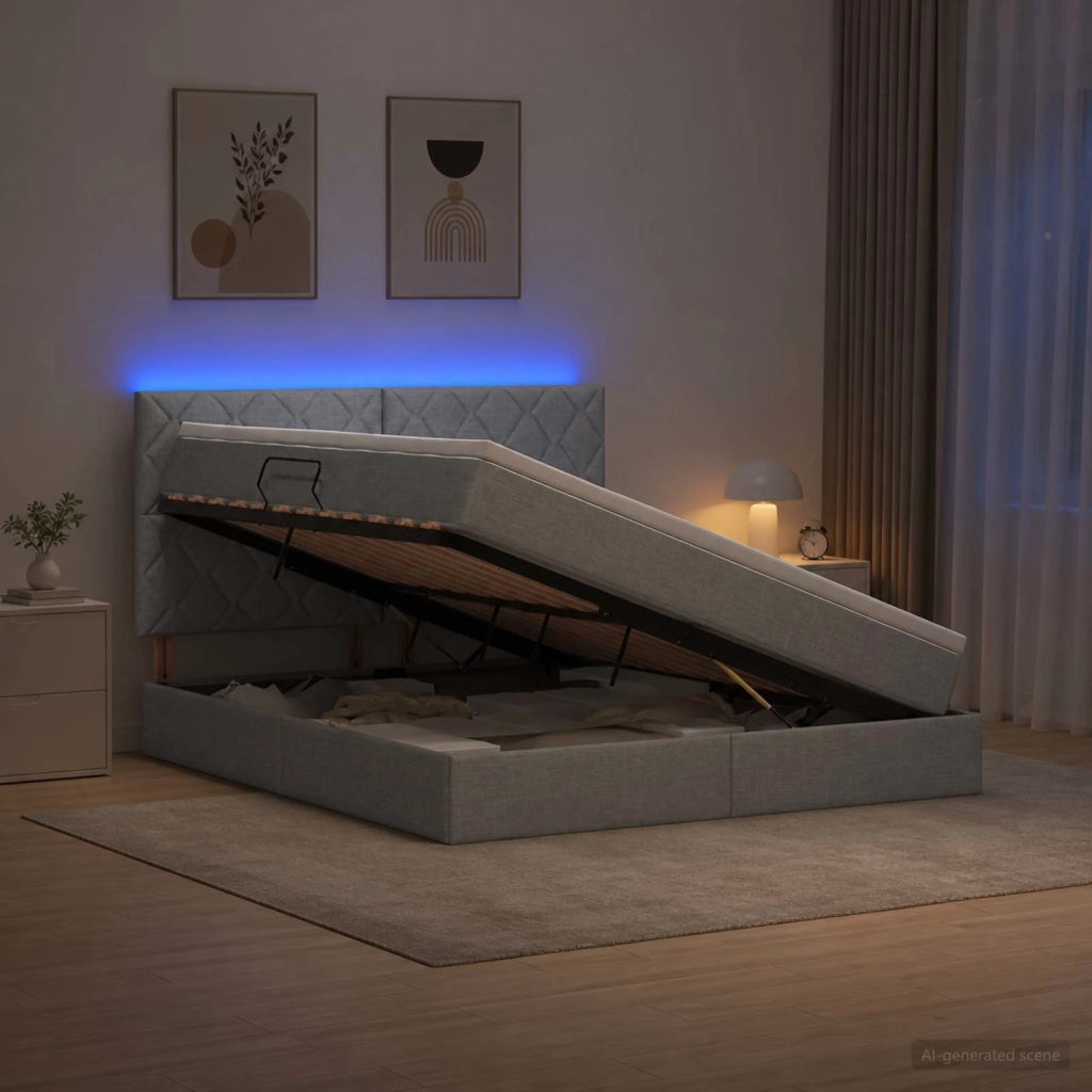 Letto con contenitore LED e materasso Grigio Chiaro 3460017