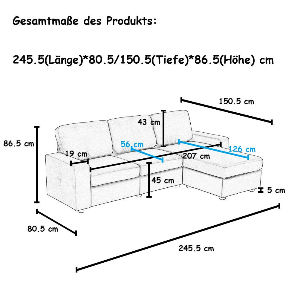 Divano Angolare con Contenitore ¨C MINIMAL ¨C Tessuto, 4 Vani, Ottomane