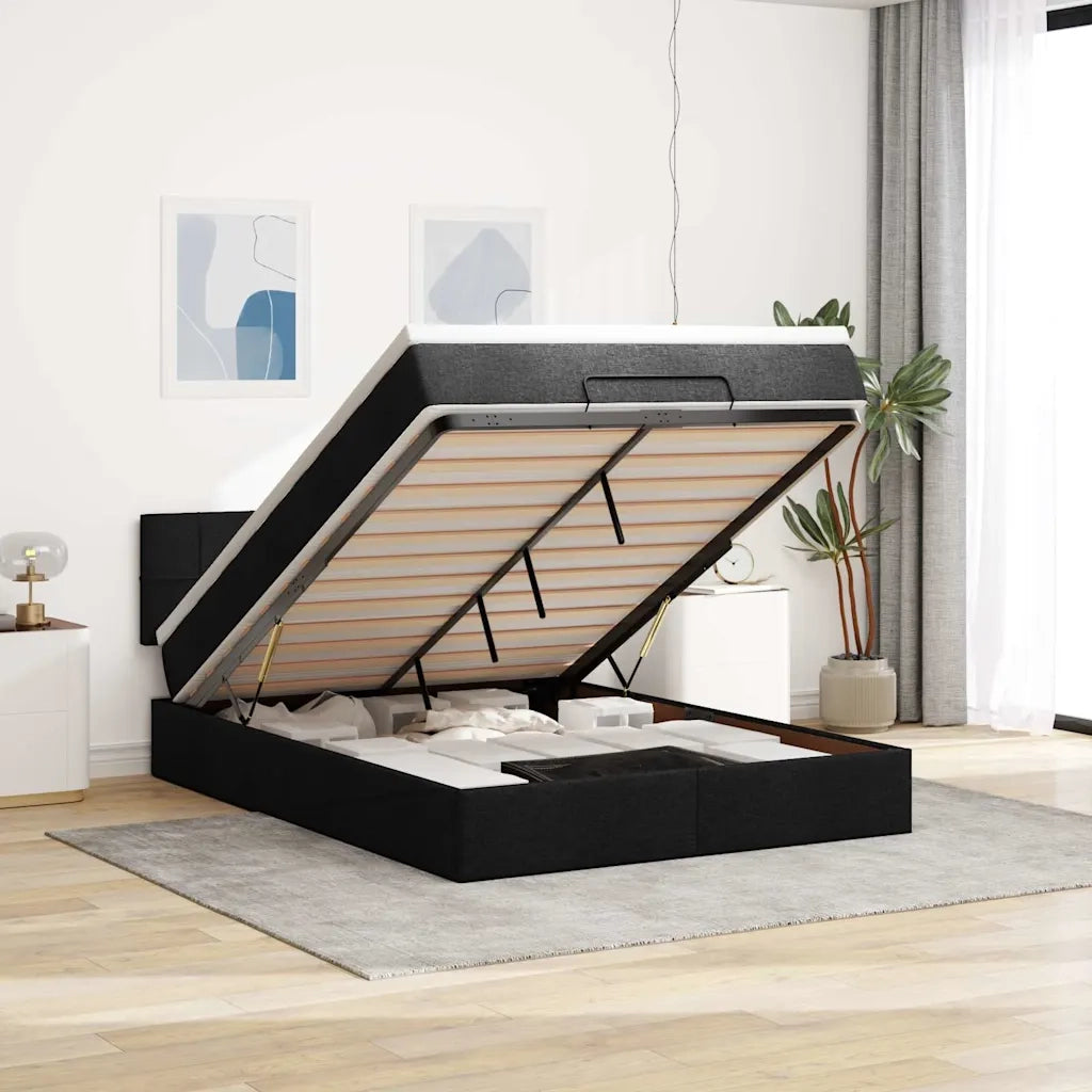 Pouf Letto con Materasso Nero 140x190 cm in Tessuto