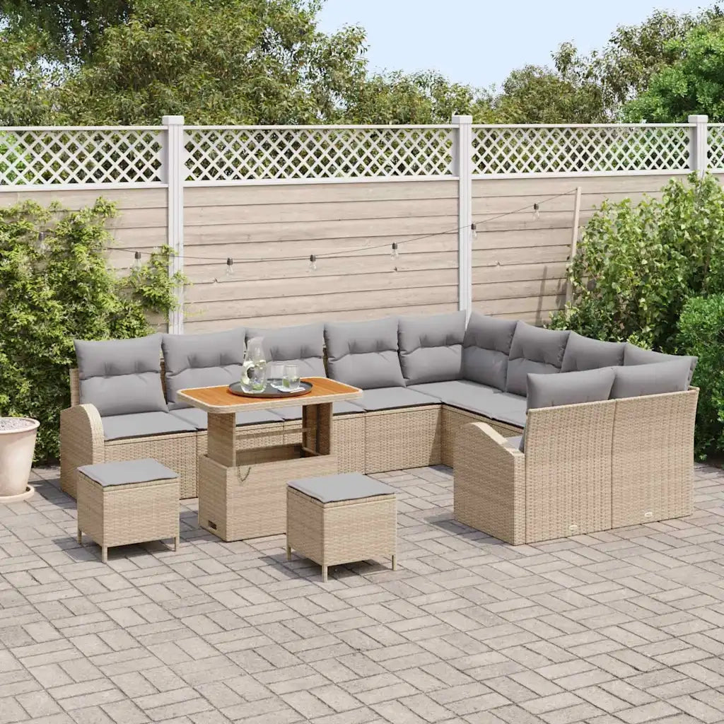 Set Divano da Giardino con cuscino 12 pcs Beige polyrattan 3362437