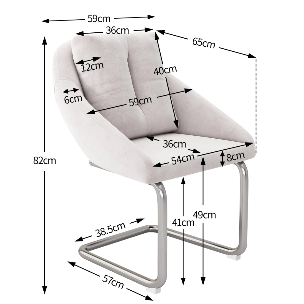 Sedia da Pranzo Set da 2 con Schienale Ergonomico e Cuscino, in Velluto e Metallo, Beige