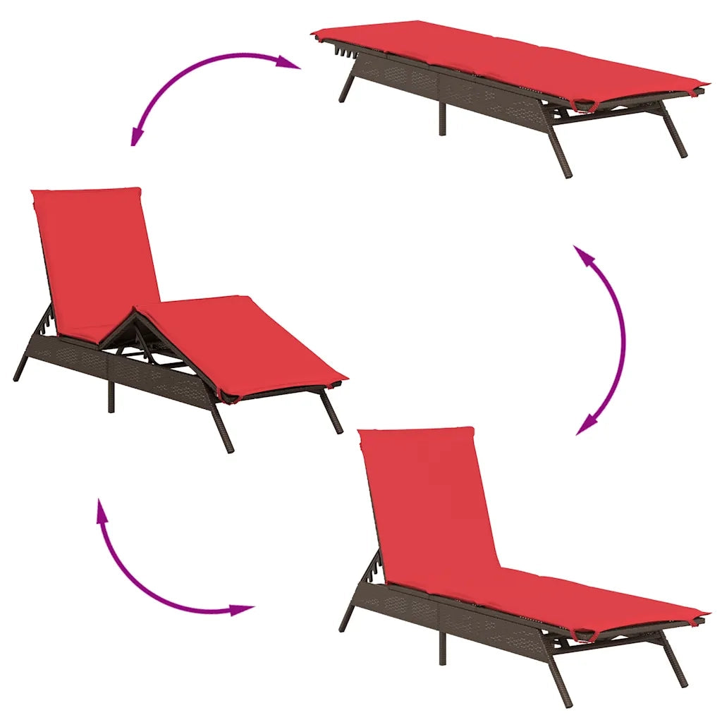 Lettino prendisole con Cuscino in Polyrattan Marrone 4002708
