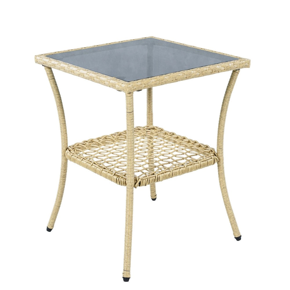 Set da balcone in rattan - Zephmum- 3 pezzi con dondolo e cuscini beige, portata 160 kg