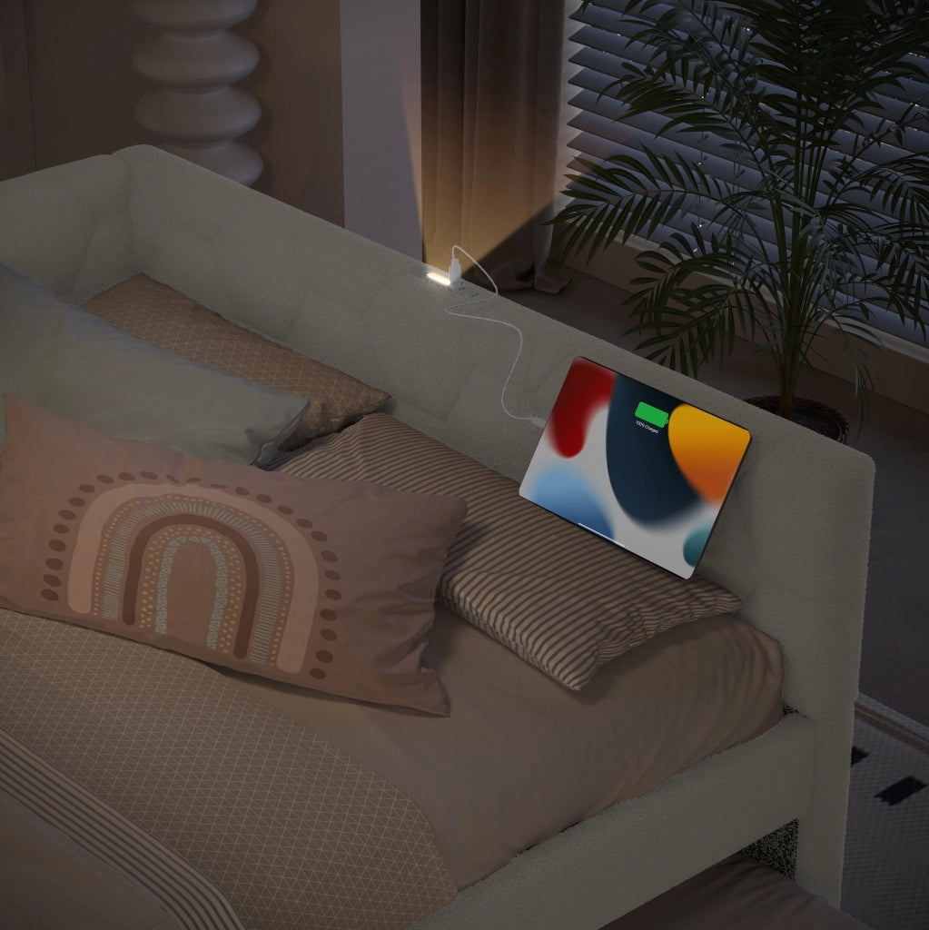 Letto daybed 140x200 cm con letto estraibile, USB, Type-C e luce integrata