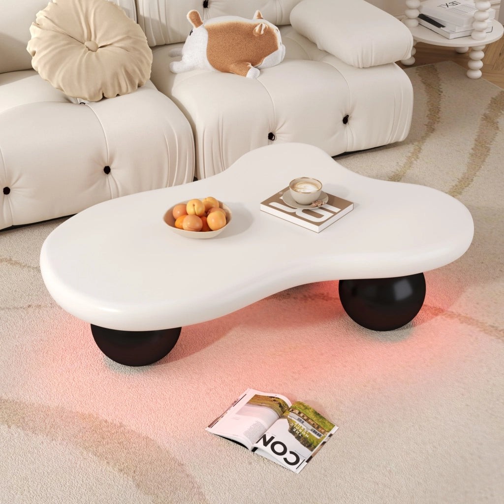 Tavolino da caff¨¨ Cloud Style con LED RGB, design a forma di nuvola, MDF, nero e bianco