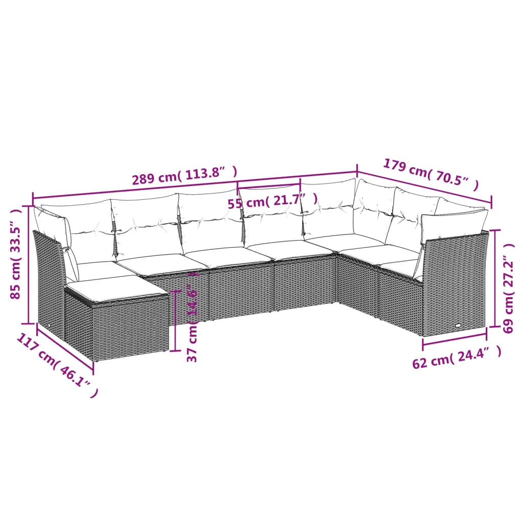Set Divano da Giardino 8pz con Cuscini Grigio Chiaro Polyrattan 3218052