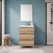 Mobile bagno a terra 60 cm in quercia naturale con lavabo e specchio Leda