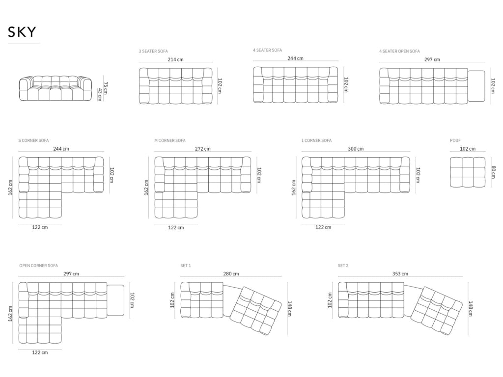 Cosmopolitan Design - Divano modulare sinistro "Sky" 3 posti in velluto nero 