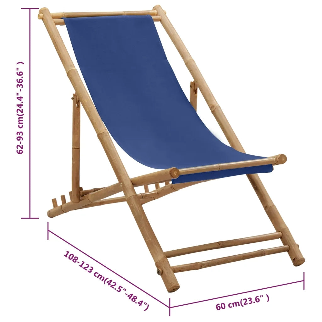 Sedia da Giardino | Sedia a Sdraio in Bamb¨´ e Tela Blu Marino