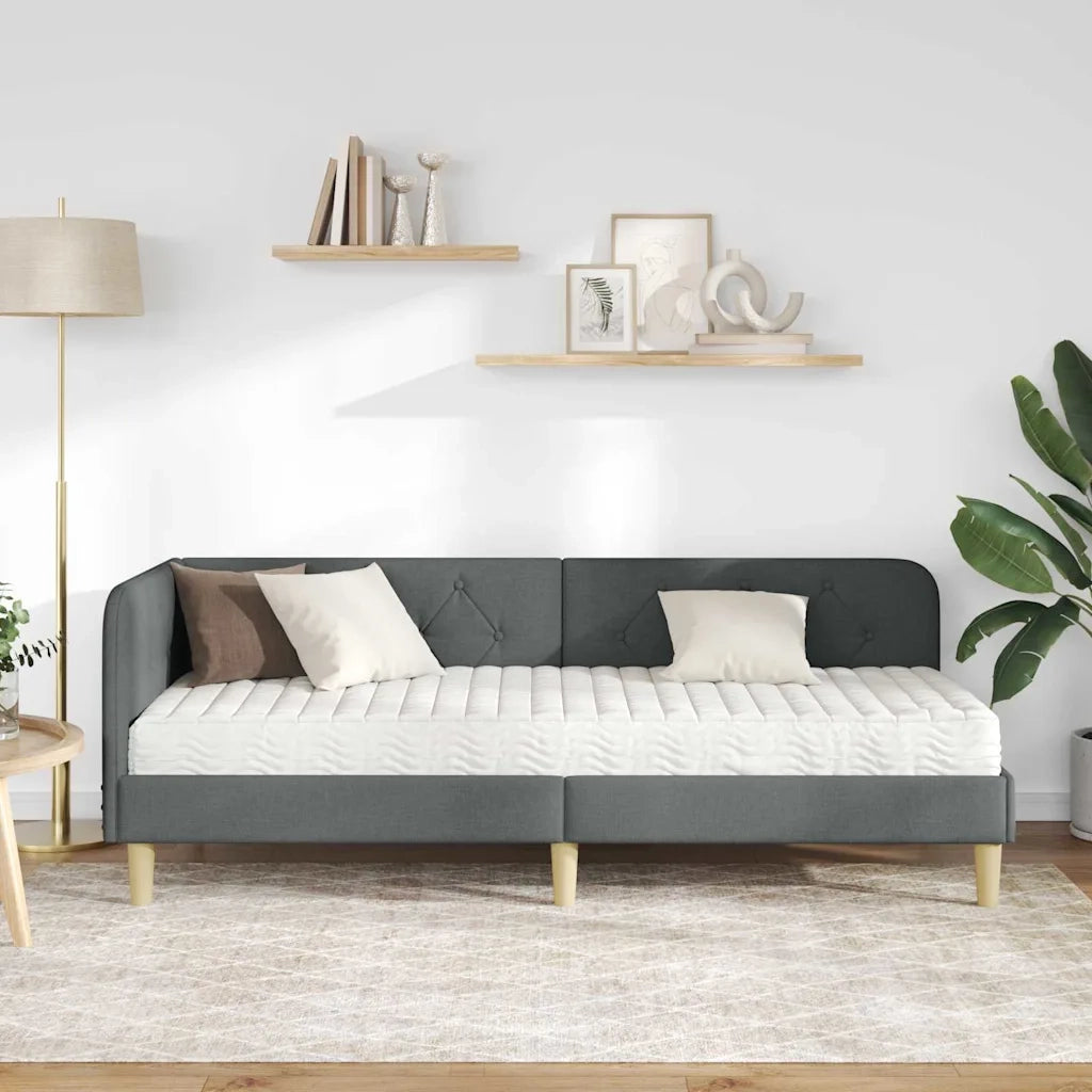 Cornice del letto ad angolo Grigio scuro 80 x 200 cm Tessuto