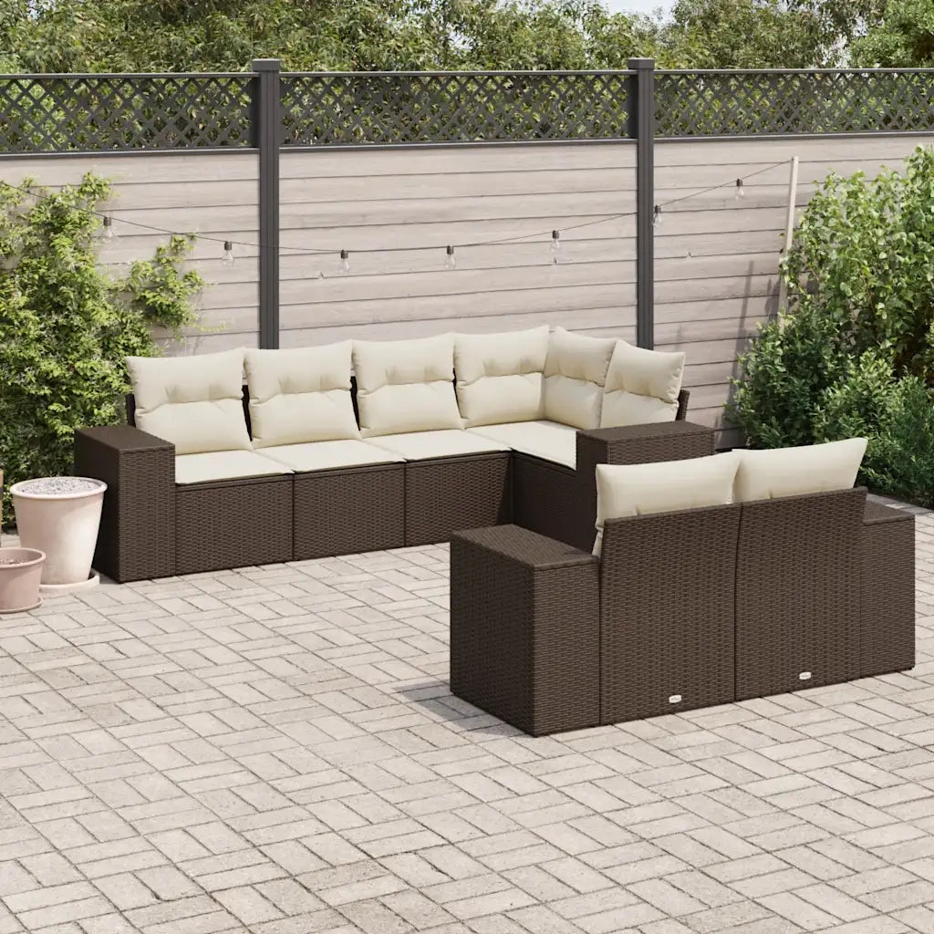 Set Divani da Giardino 7 pz con Cuscini Marrone in Polyrattan 3222812