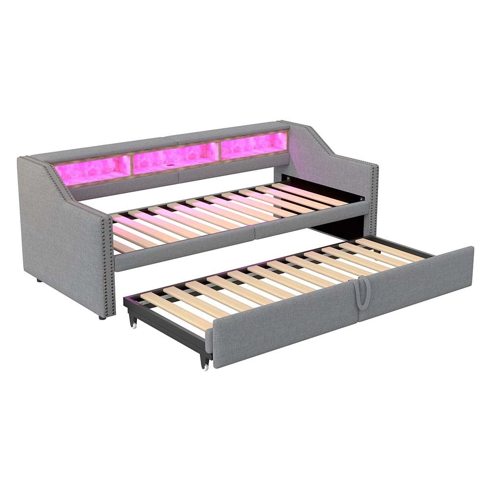 Divano letto - Xylo - 90x200 cm LED USB contenitore grigio chiaro