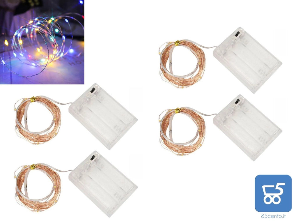 Kit 4 Pezzi Luci LED Multicolore con Filo di Rame Lunghezza 5 metri a Batteria 2 AA (batterie non incluse)