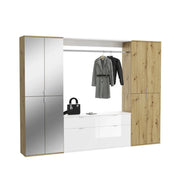 Armadio con 8 ante, 4 specchi, 4 cassetti e un guardaroba – Bianco e rovere – BODITE