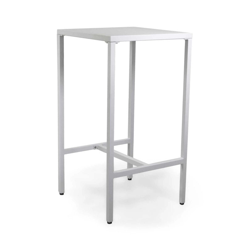 Tavolo Bar Alluminio Alma Con Poggiapiedi Bianco Quadro Cm 60x60h110