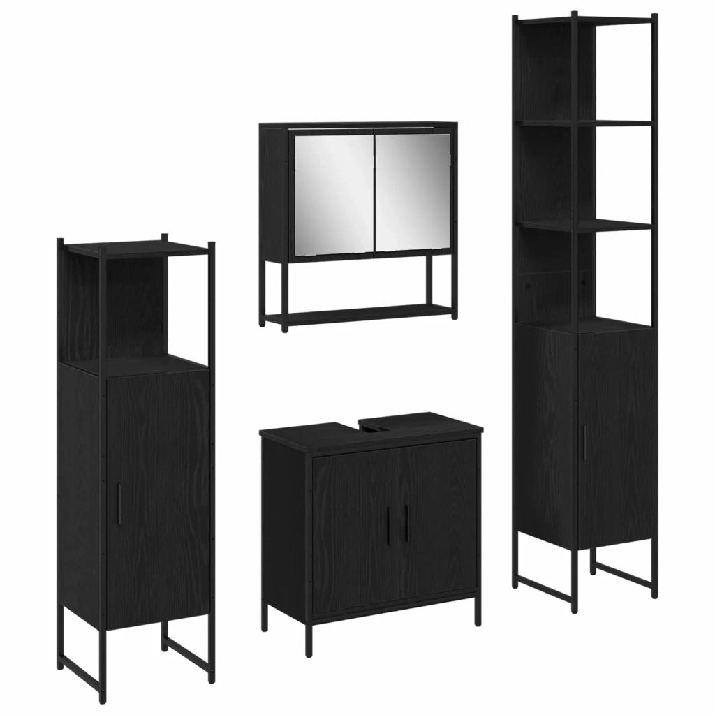 Set di mobili per il bagno 4 pcs Nero Legno multistrato 3334414