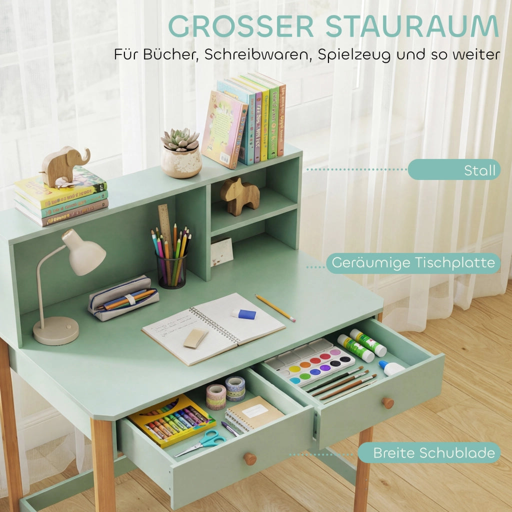 Scrivania per bambini con cassetti e scaffale ¨C Minimal ¨C Verde 90x52x105 cm