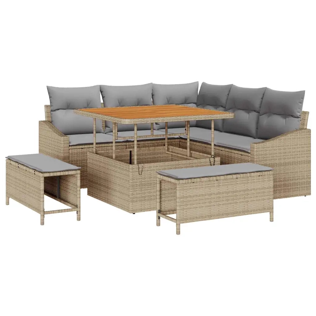 Set Divano da Giardino con cuscino 8 pcs Beige polyrattan 3362647