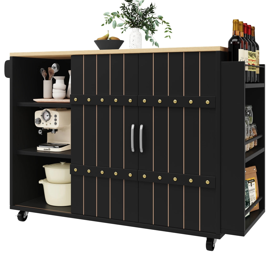 Carrello da Cucina con Cassetti e Ante Scorrevoli ¨C MINIMAL ¨C Nero