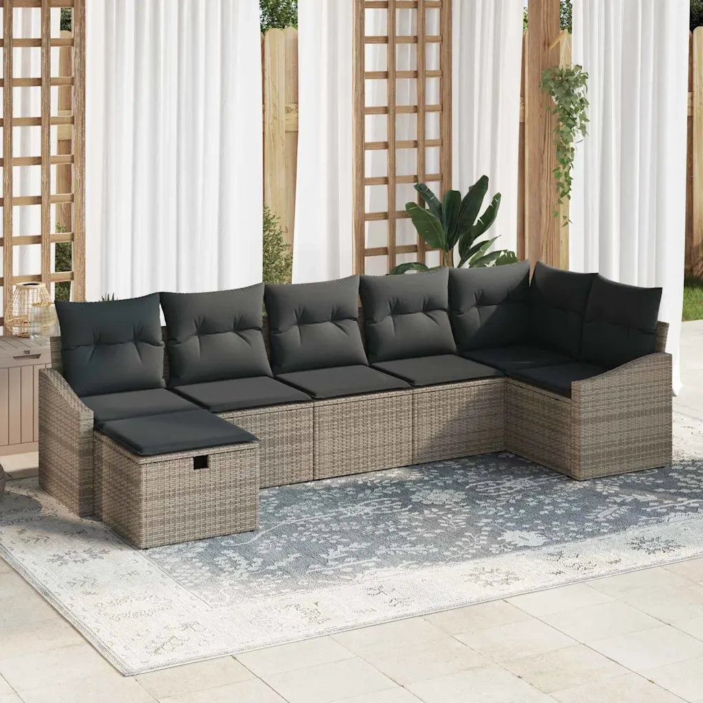 Set di divani con cuscino 7 pcs Grigio polyrattan