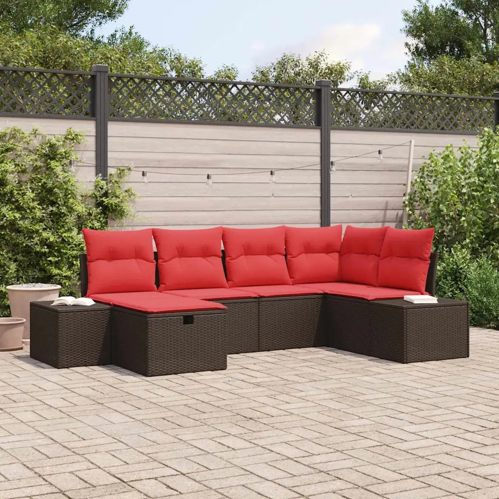 Set Divano da Giardino con cuscino 6 pcs Marrone polyrattan 3359383