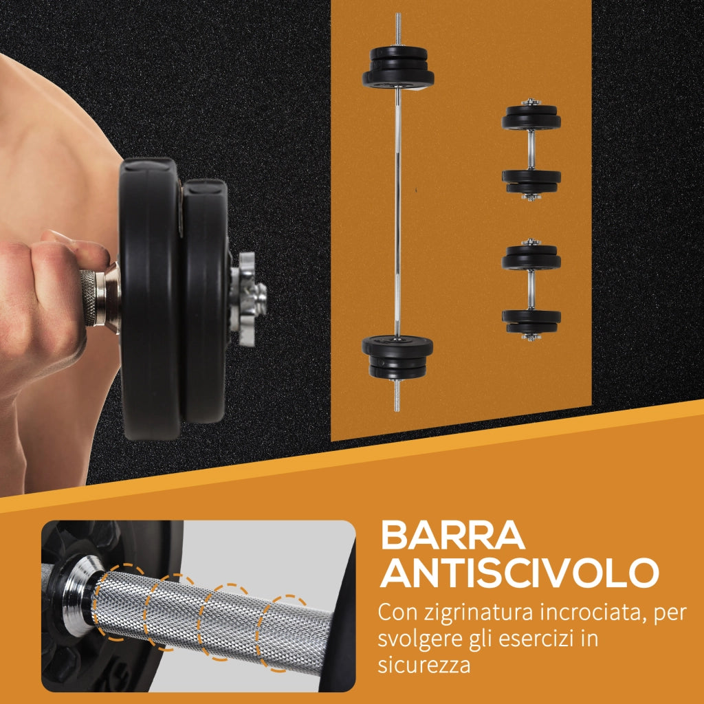 Set Bilanciere e Dischi 65kg con 2 Manubri ¨C Minimal ¨C Acciaio e Plastica
