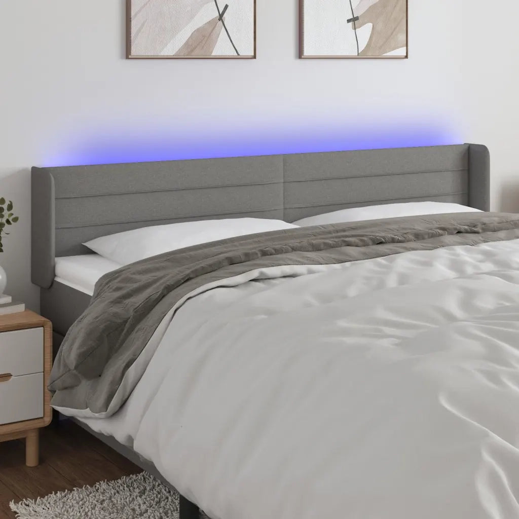 Testiera a LED-Testata con LED Grigio Scuro 203x16x78/88 cm in Tessuto 259888
