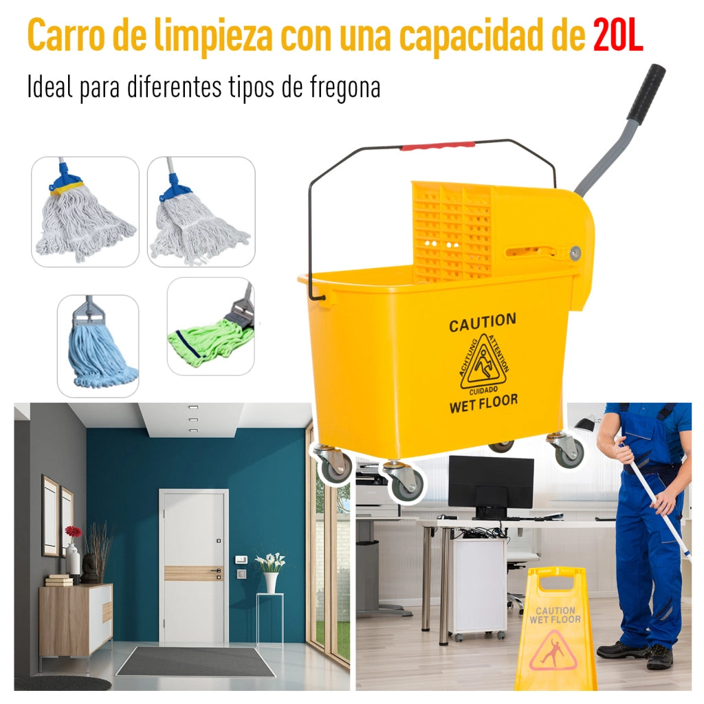 Secchio Lavapavimenti 20 L con Ruote e Scolapiatti ¨C Minimal ¨C Giallo 60x27x70,5 cm