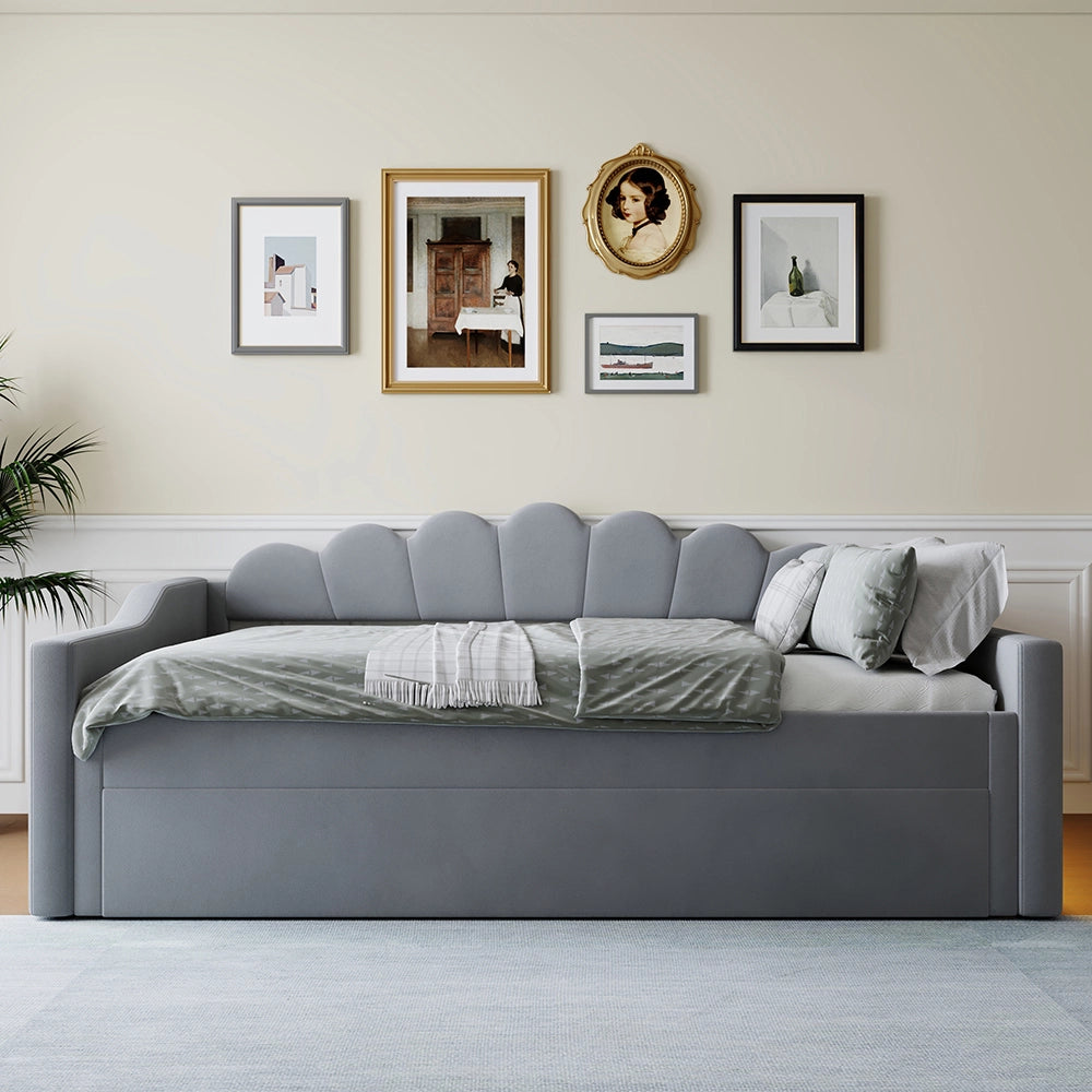 Letto imbottito - Xylo - 140x200cm LED + letto a scomparsa, grigio