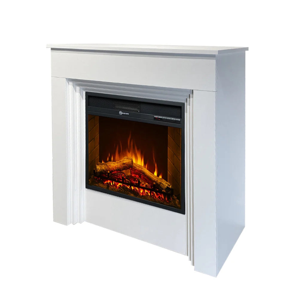 Camino elettrico caminetto da terra BELLINI in legno Bianco Made in Italy L96 x P35 x H96