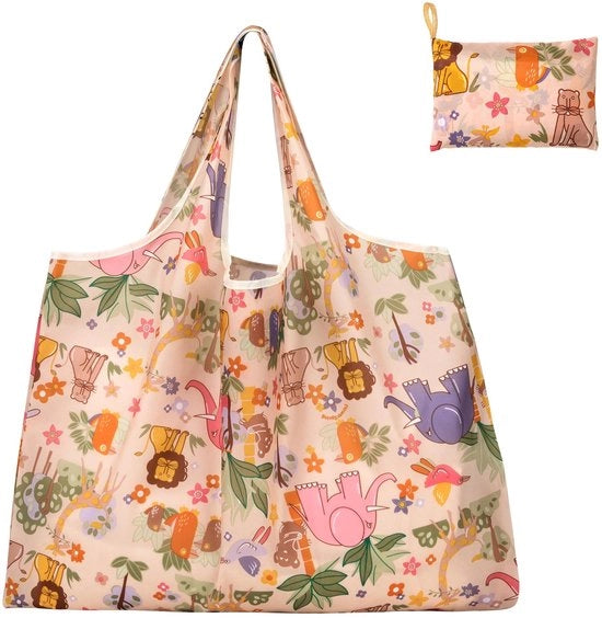 Borsa da spesa pieghevole - Tasca da trasporto riutilizzabile - Disegno bosco - 50 x 66 cm - Fino a 20 kg - Piccolo contenitore interno