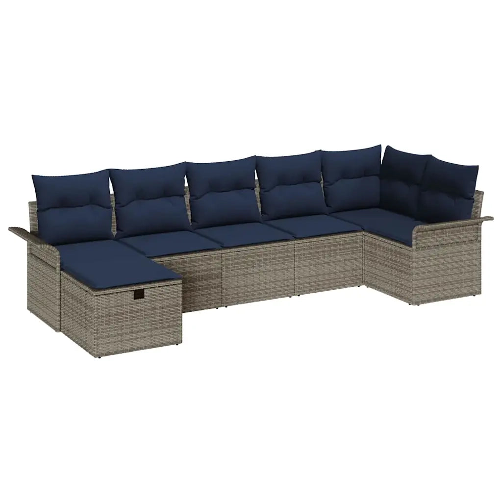 Set Divano da Giardino 7 pcs Grigio e Blu Navy polyrattan 3358904