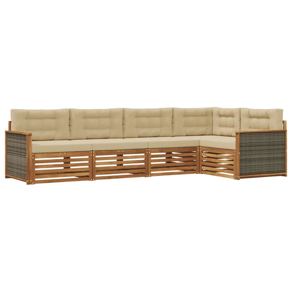 Set di divani da esterno con cuscino 5 pcs Naturale e Beige 3383351