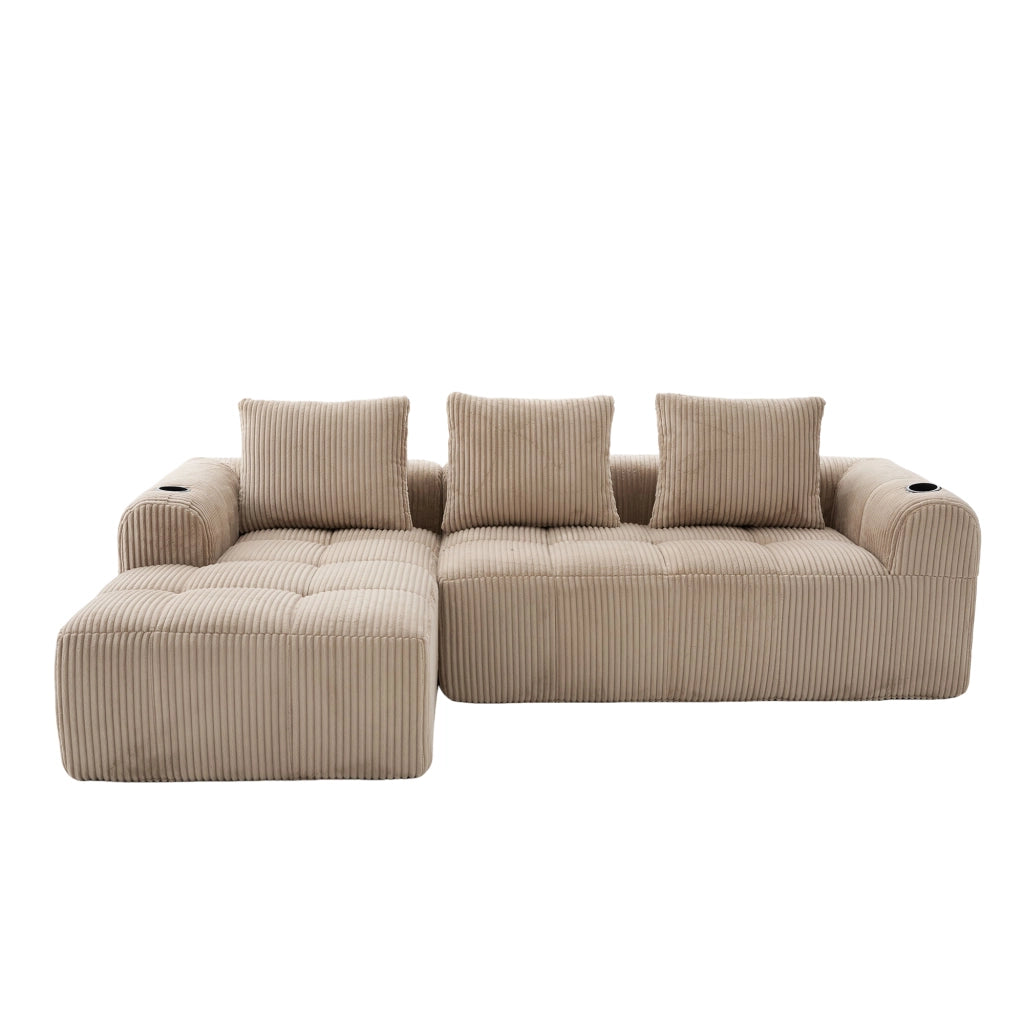 Divano Compatto in Tessuto a Coste con Cuscini ¨C MINIMAL ¨C Khaki, Morbido, Modulare