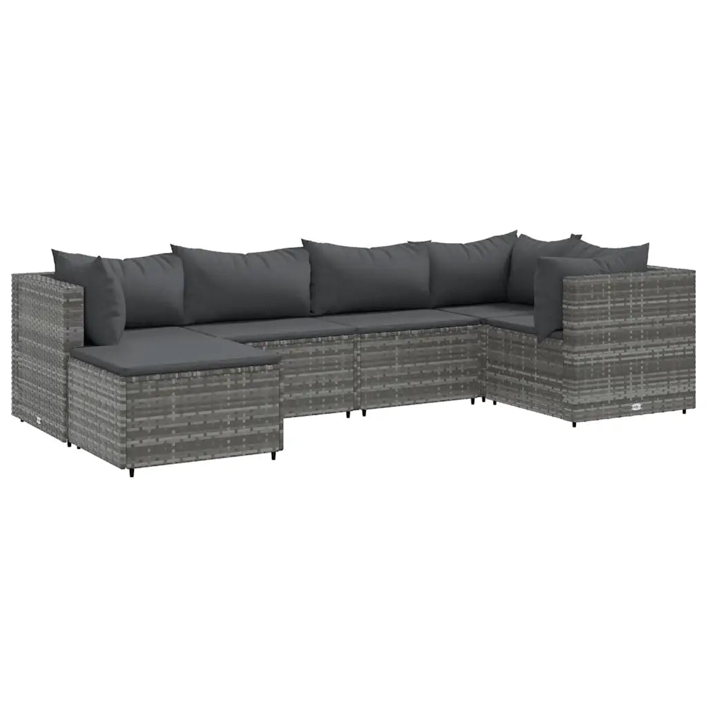 Set Divani da Giardino 6 pz con Cuscini in Polyrattan Grigio