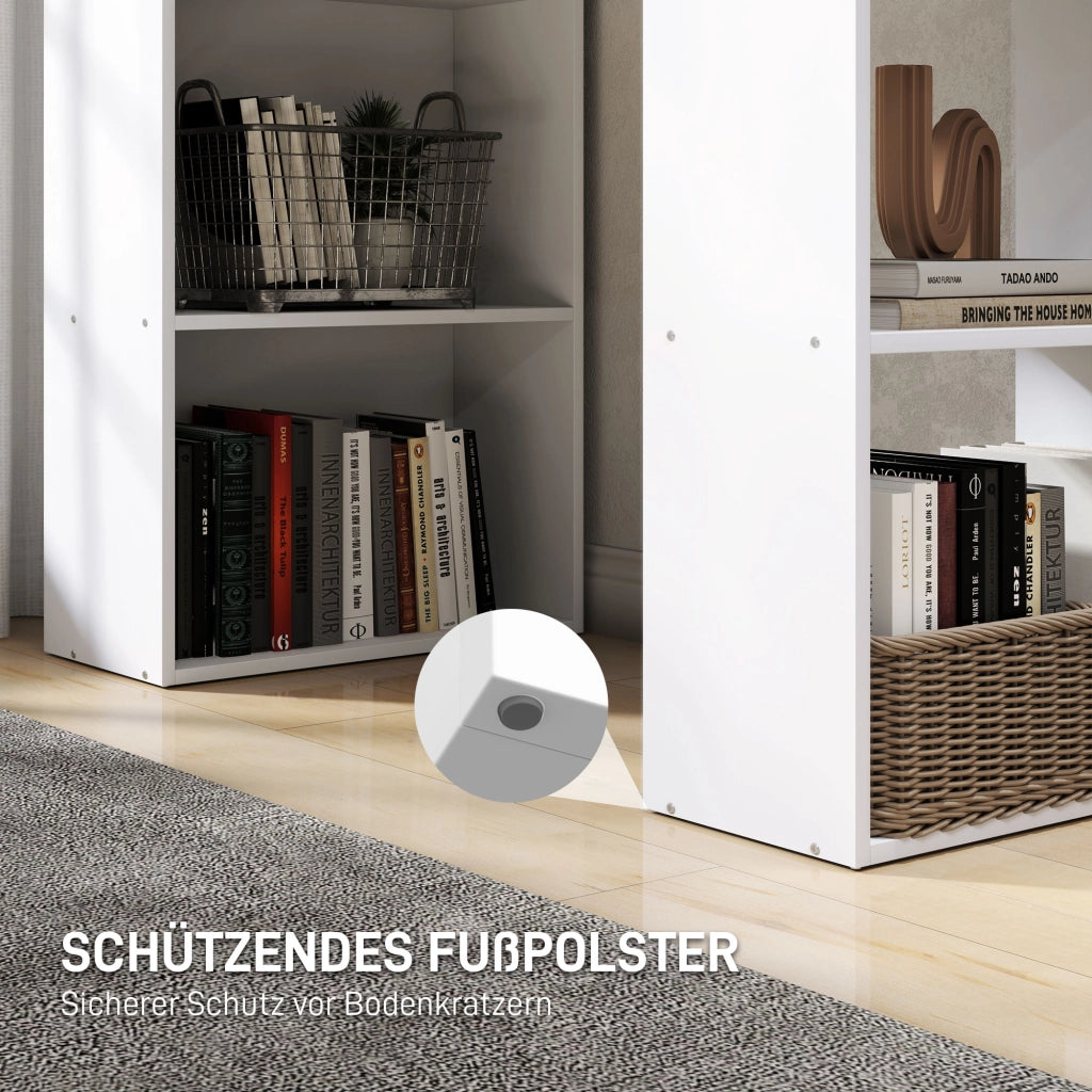 Scrivania lineare con 4 ripiani e 2 vani aperti per ufficio e home office, bianco, 120 × 55 × 120 cm