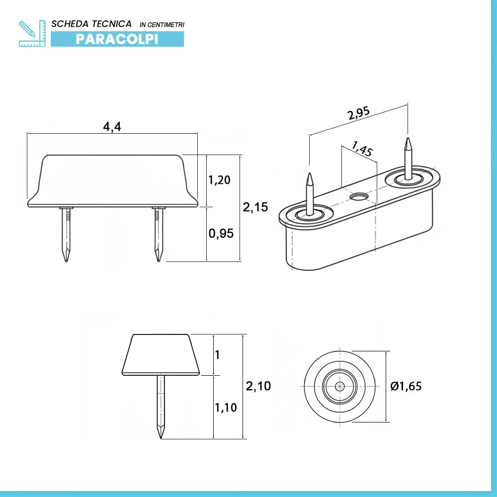 Kit 4 paracolpi sedile wc e 2 tacchetti copriwater ad incastro 44x14 mm in legno bianco