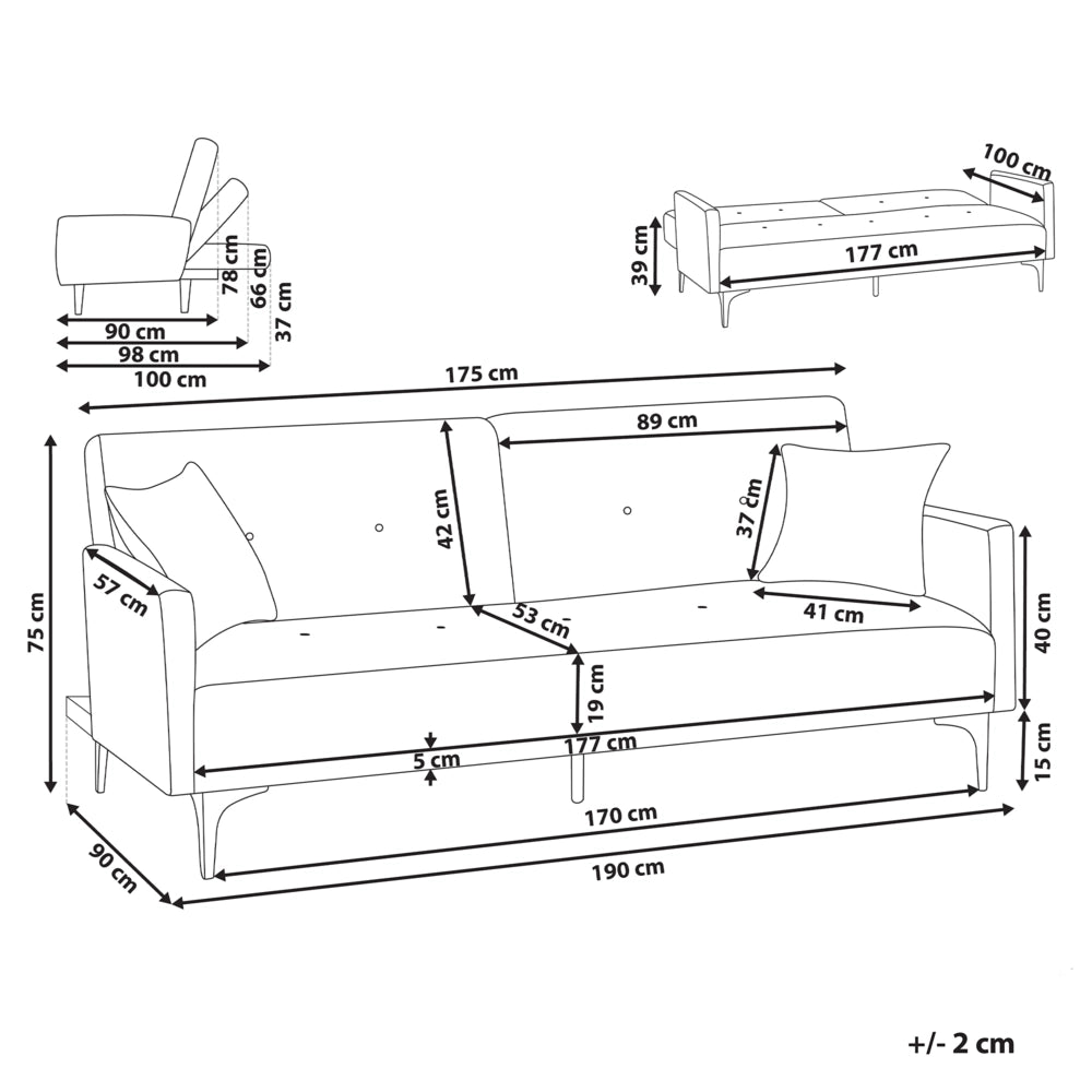 Divano Letto Rosso Scuro 3 Posti Seduta Con Bottoni Click Clack