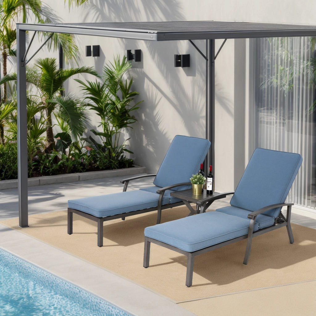 Chaise Longue da Esterno ¨C MINIMAL ¨C Alluminio, Cuscino Blu, Reclinabile