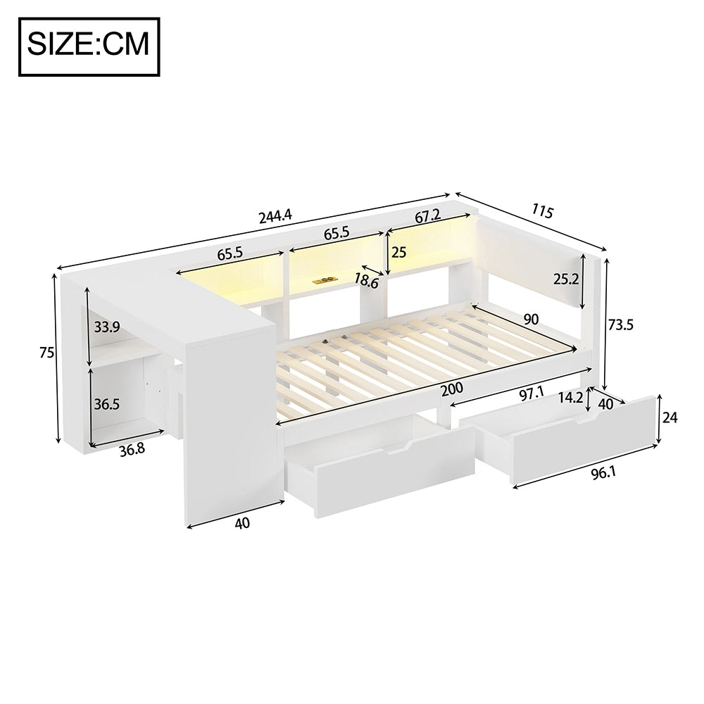 Letto contenitore - Xylo - 90x200 cm LED bianco