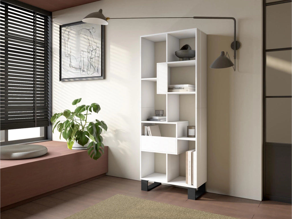 Libreria scaffale, 174x67x31, Design industriale, Bianco RF4126